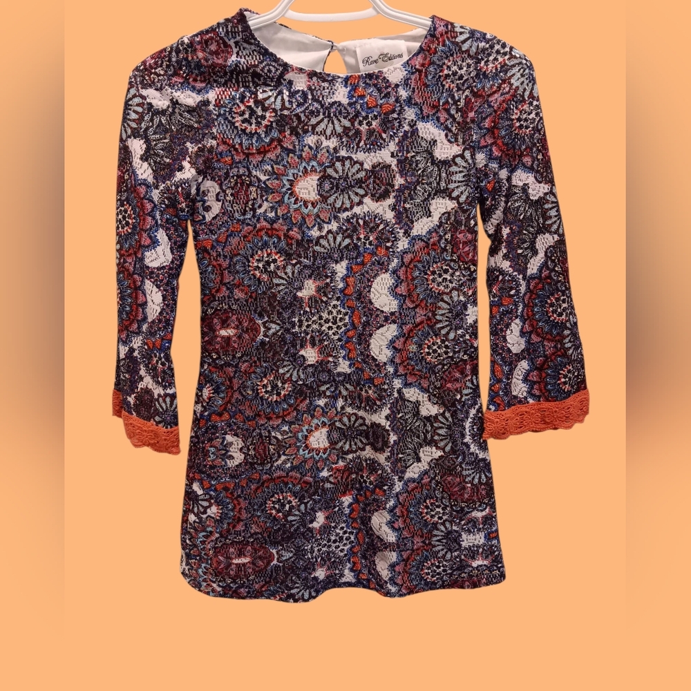 Girls Rare Editions Brand  Blue & Orange Graphic Dress